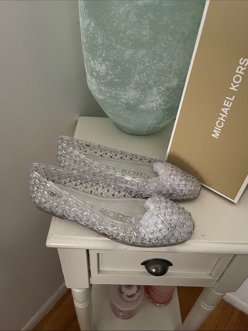 Michael Kors Clear Jelly Flats with Silver Stud Detail - Picture 2 of 10
